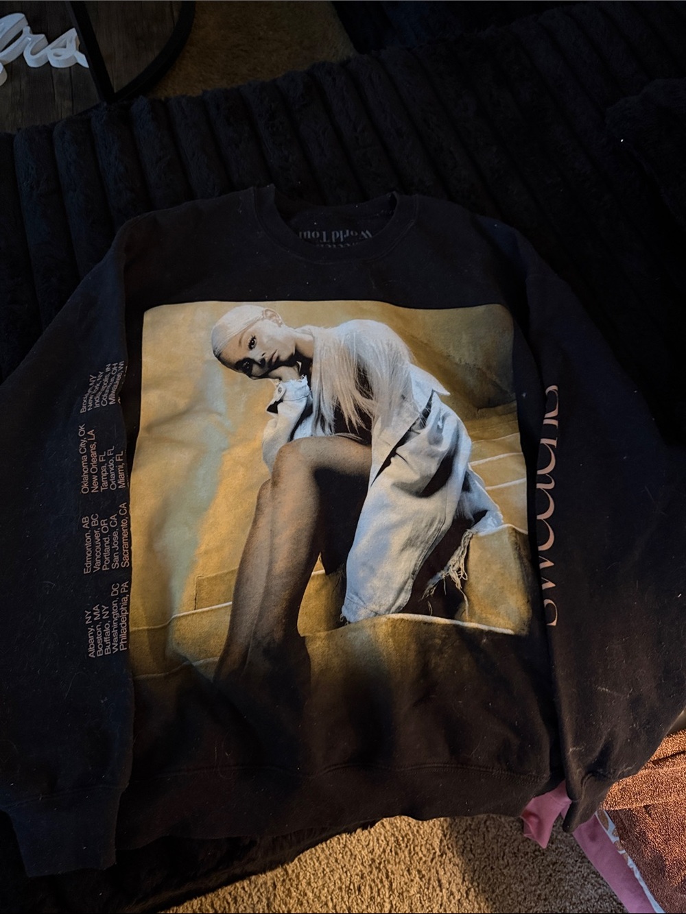 Ariana Grande Black Graphic Crewneck with Photo Artwork